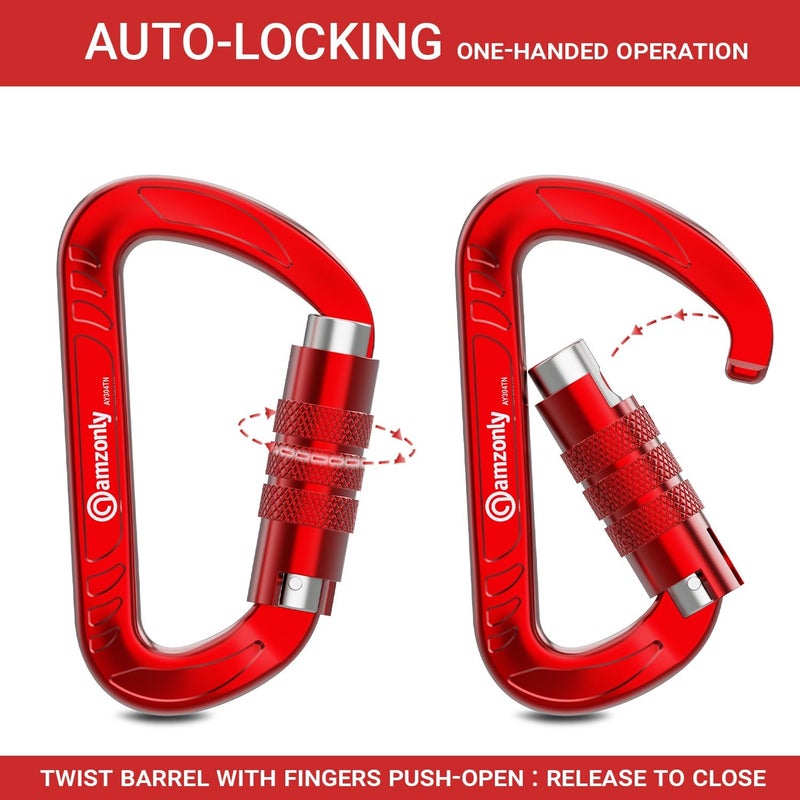 Amzonly 3inch Auto Locking Carabiner Clips Heavy Duty, 12KN /2697lbs Lightweight keychain carabiners, Sturdy Twist Lock Caribeeners for Camping Hiking Hammock Swing Backpack, dog leash and Harness etc - Image 2